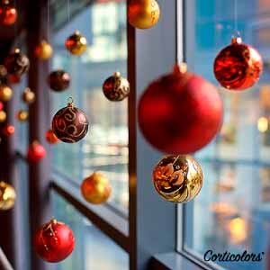 Colgar bolas de nieve para decorar ventanas en navidad