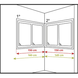 Medir el ancho de cortinas verticales ventana rinconera